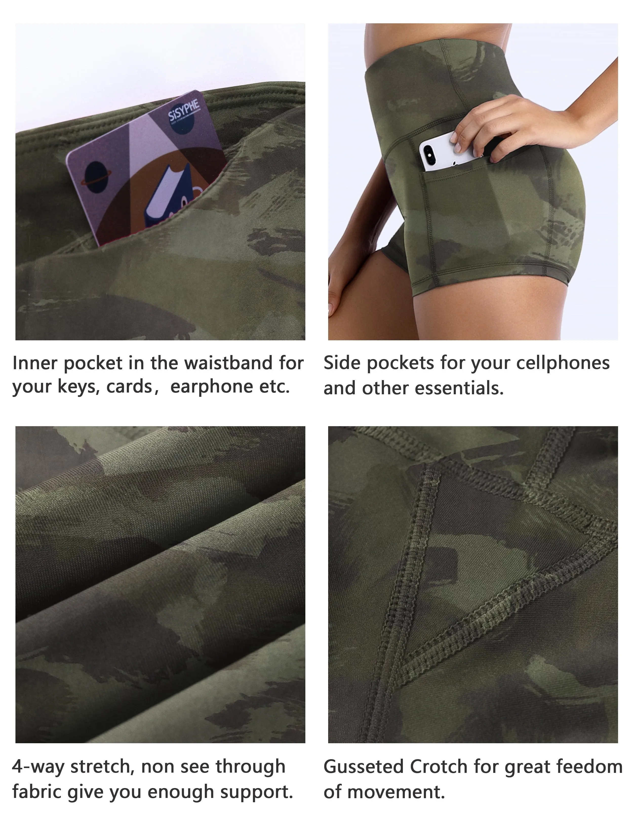 2.5" Printed Side Pockets Gym Shorts green brushcamo ins_Gym