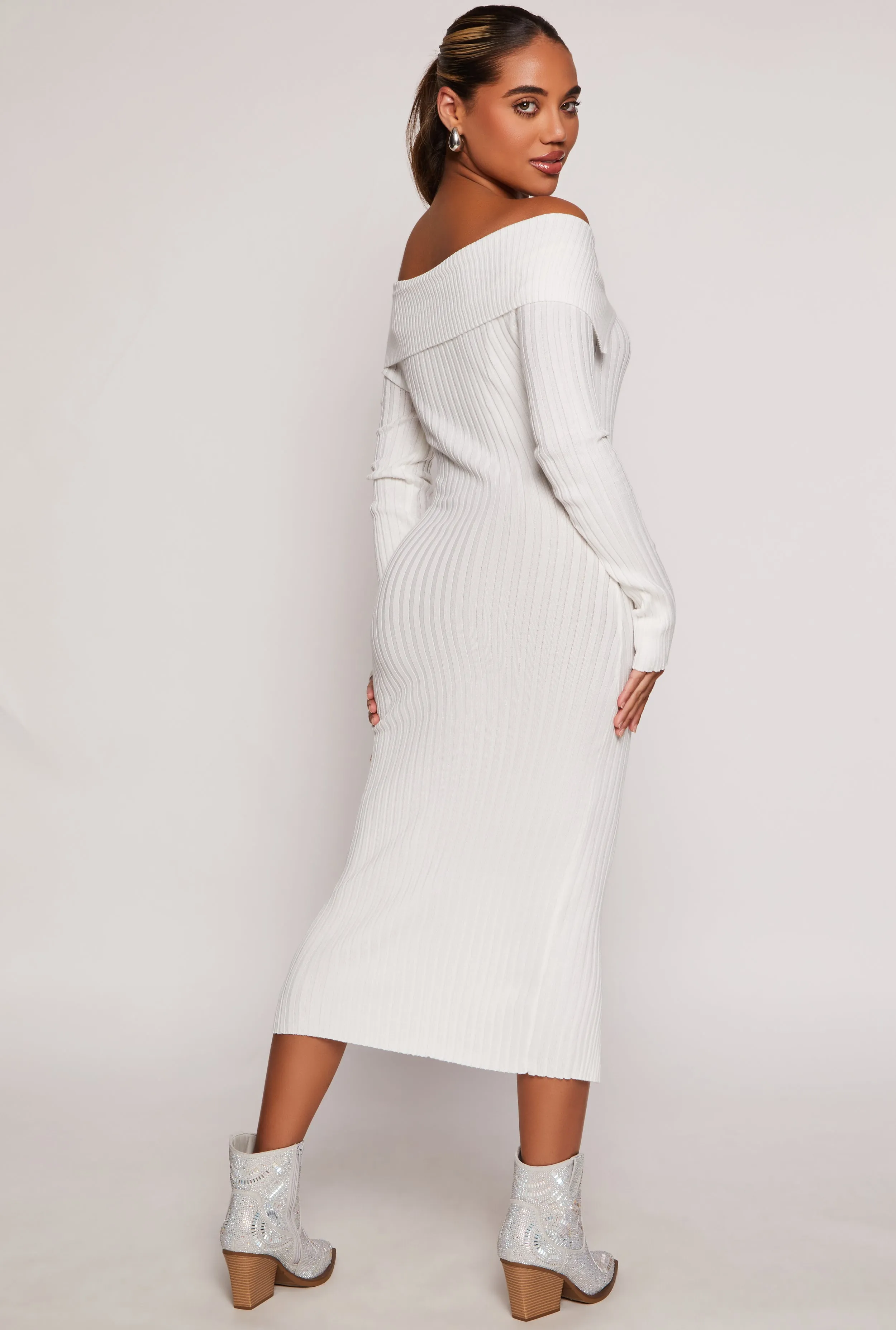 Almost Famous Zip Off the Shoulder Sweater Dress