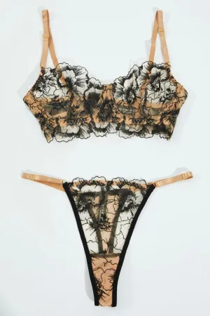 Black Floral Embroidery Lingerie Set