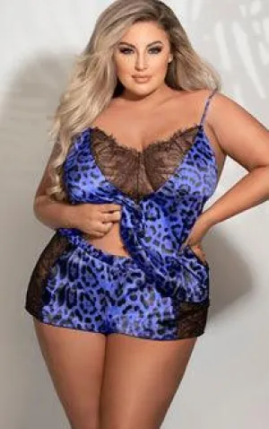 Bright Blue Leopard PJ Set Queen