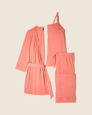 Conjunto De Pijama Para Lactancia De 3 Piezas Con Bata