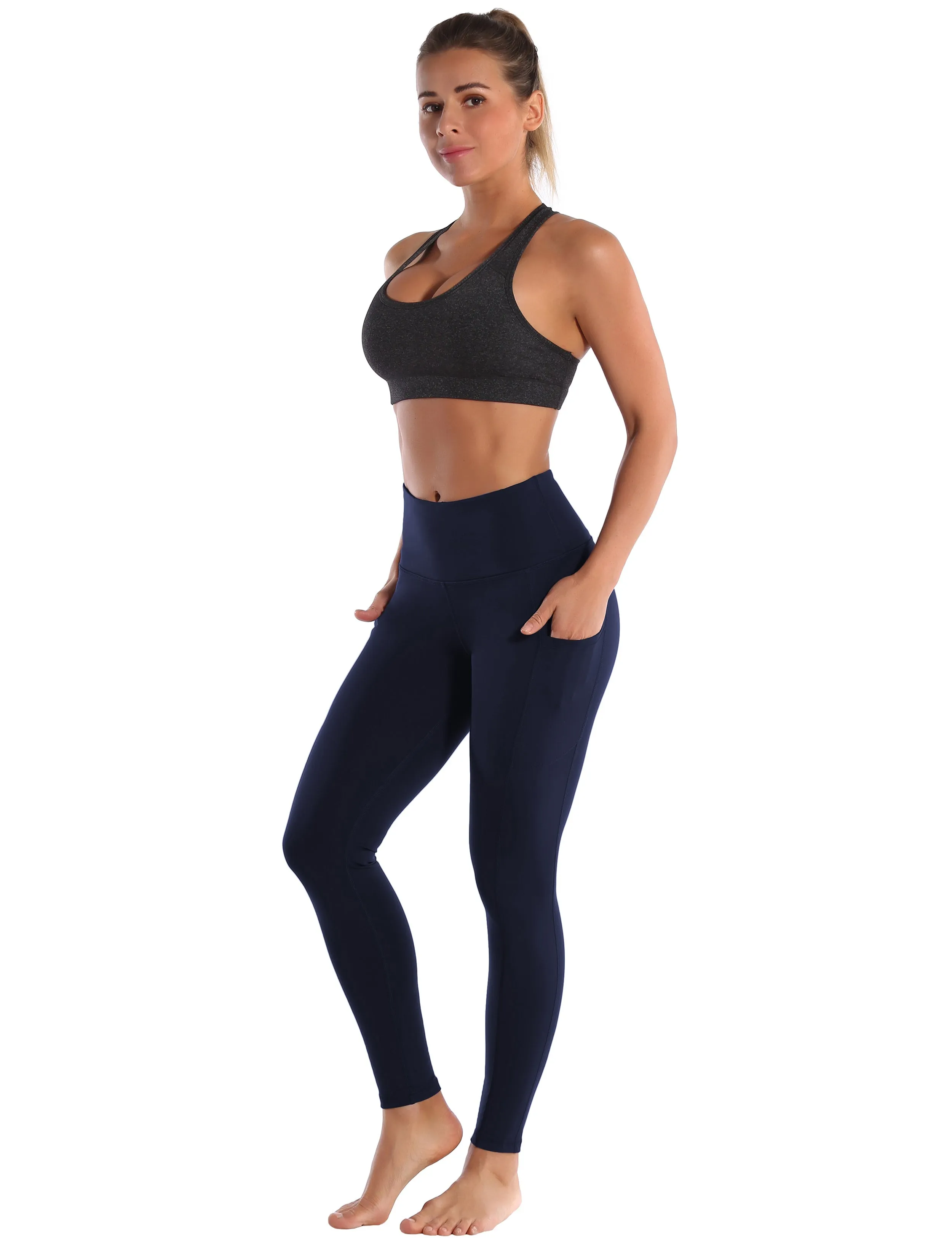 Hip Line Side Pockets Plus Size Pants darknavy_Plus Size