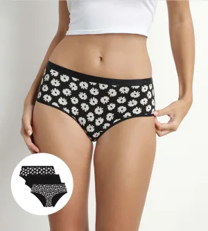 Lot de 3 shorties femme coton stretch Noir Beige à fleurs Les Pockets