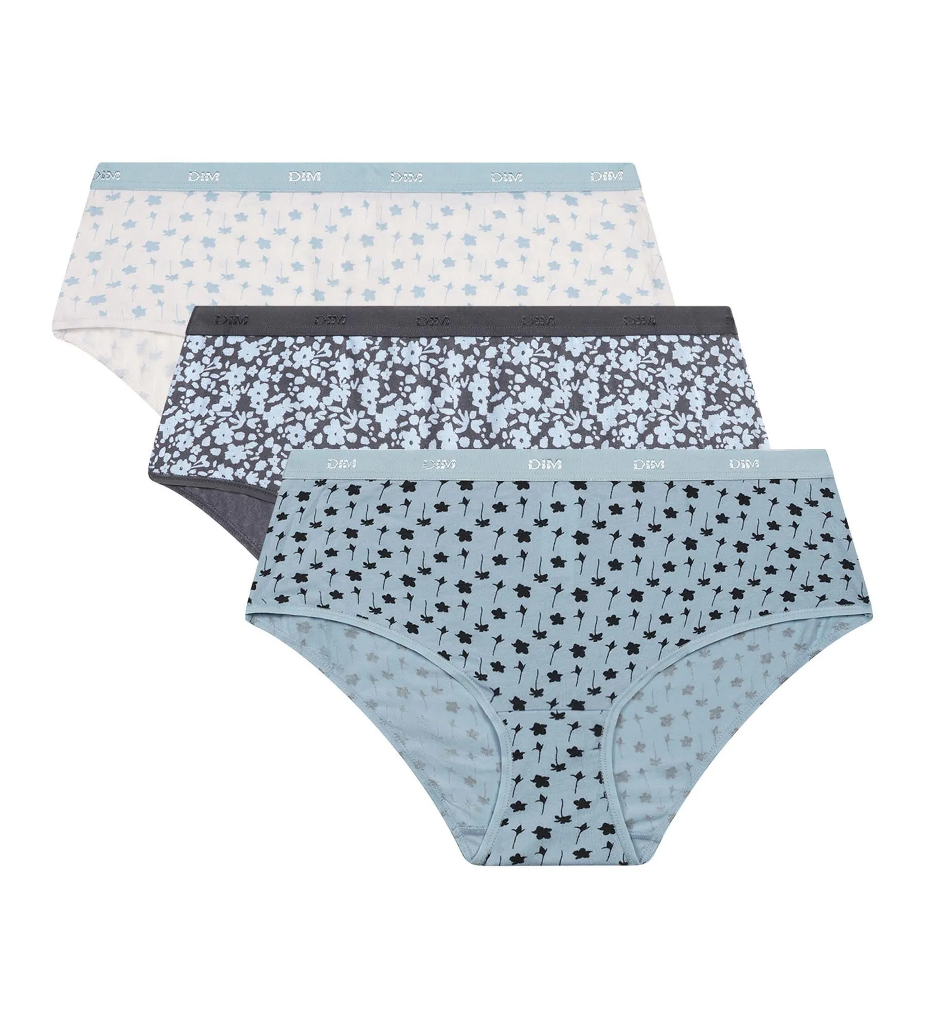 Lot de 3 shorties femme en coton stretch Bleu à fleurs Les Pockets