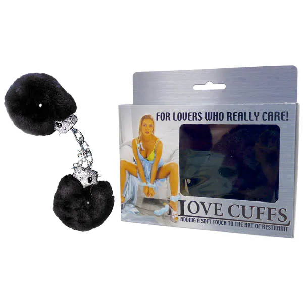 Love Cuffs Furry BDSM Handcuffs Bondage Fluffy Metal Strong Restraints Black