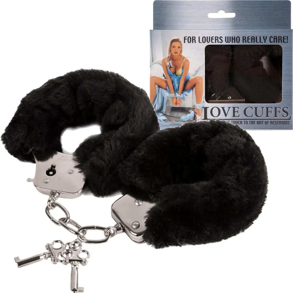 Love Cuffs Furry BDSM Handcuffs Bondage Fluffy Metal Strong Restraints Black