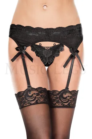 Music Legs Ribbon Accents Lace Garterbelt With Butterfly Look G-String ML7736