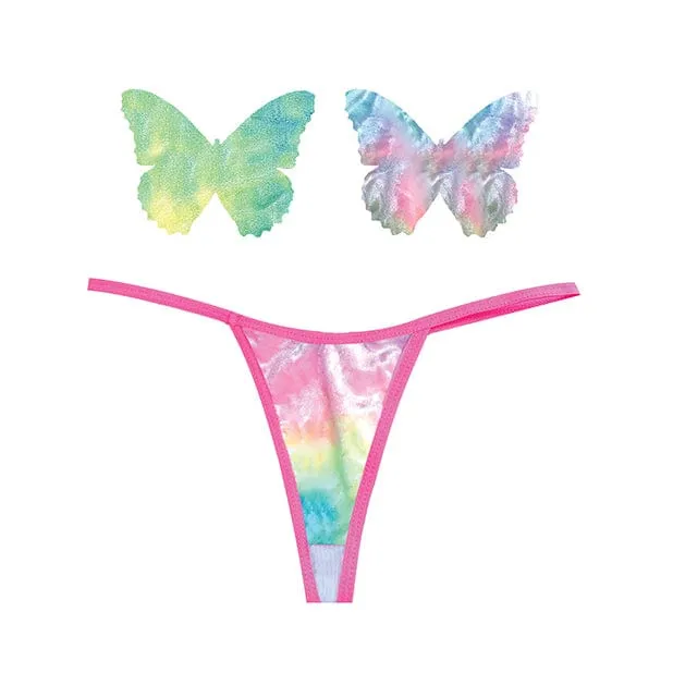 Neva Nude - Naughty Knix Rainbow Sherbet Velvet G String with Butterfly Pasties O/S (Rainbow)