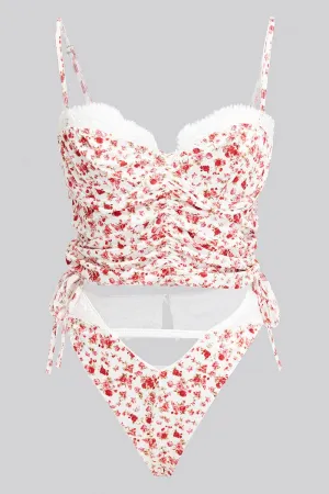 Pink Floral Floral Print Lingerie Set