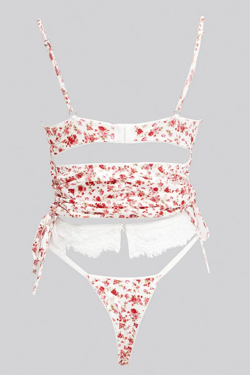 Pink Floral Floral Print Lingerie Set