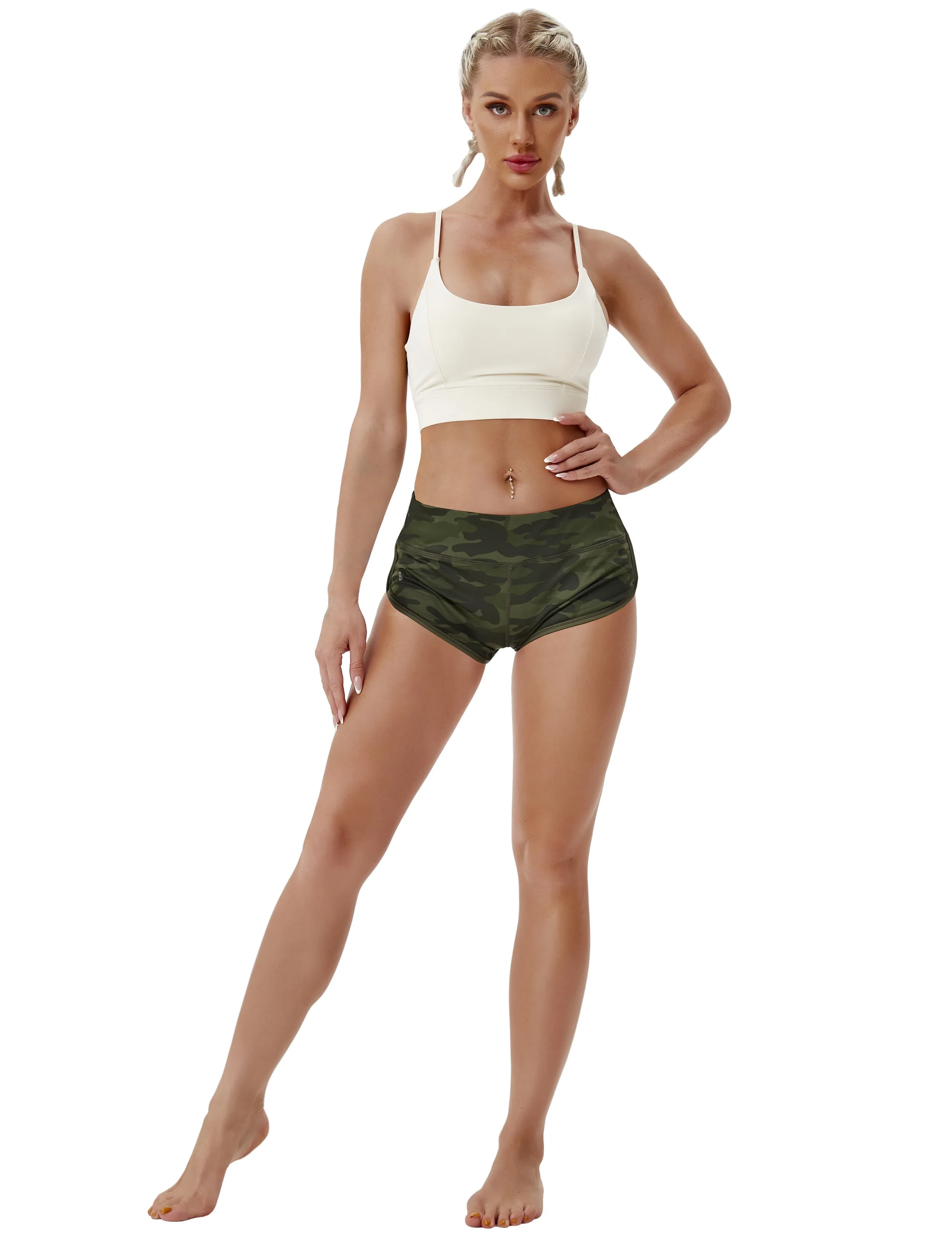 Printed Booty Pilates Shorts green camo_Pilates