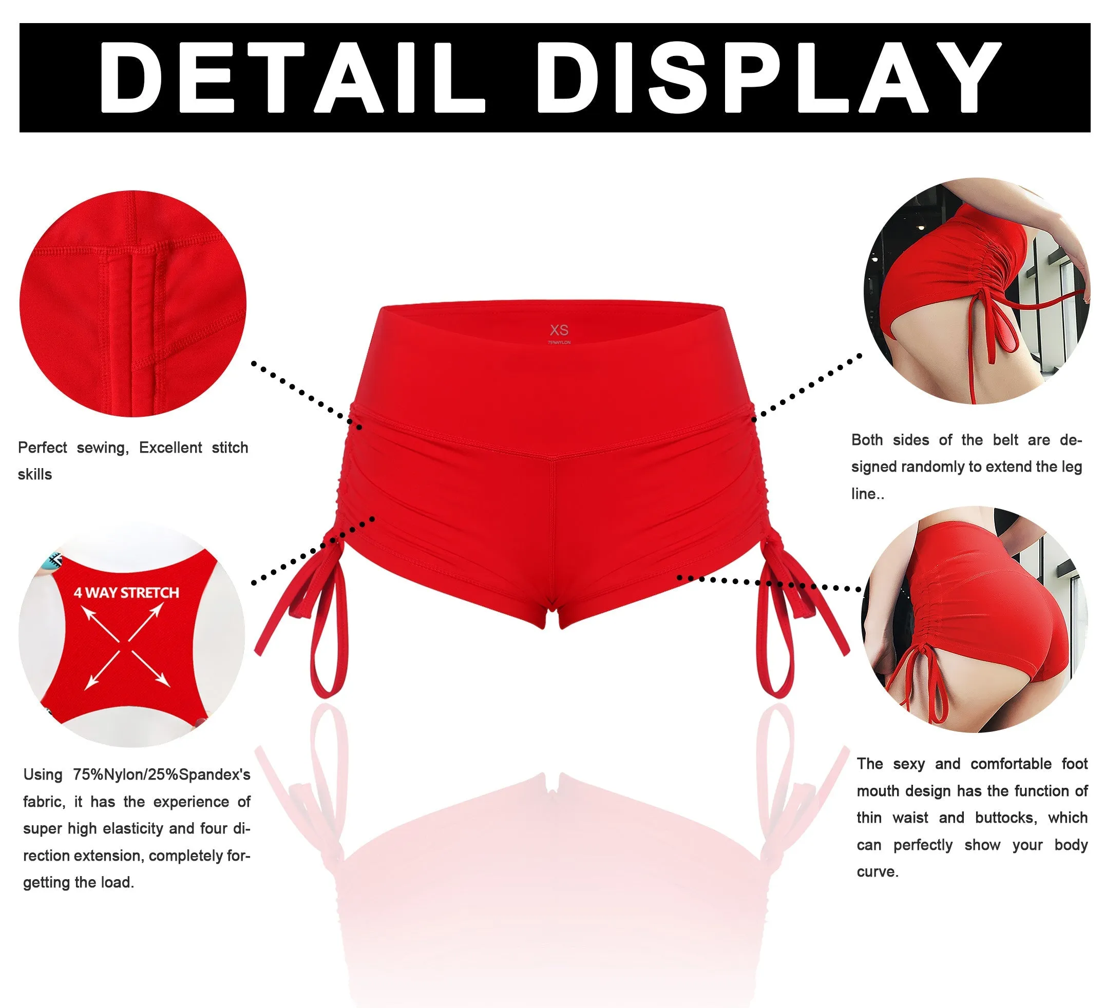 Printed Side Drawstring Hot Shorts black dandelion_Pilates