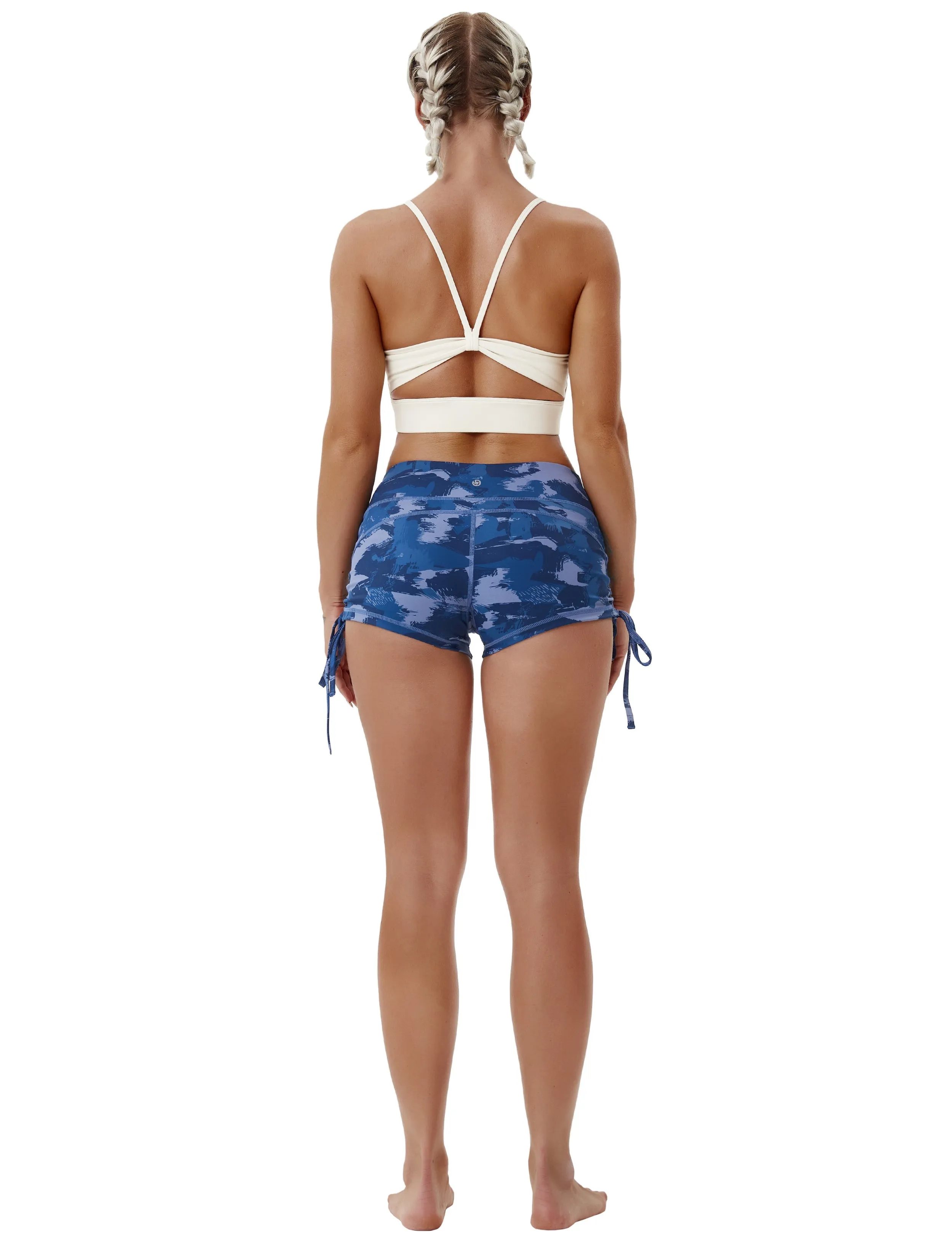 Printed Side Drawstring Hot Shorts navy brushcamo_Pilates