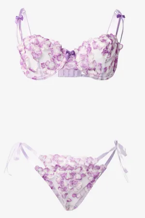 Purple Floral Embroidery Lingerie Set