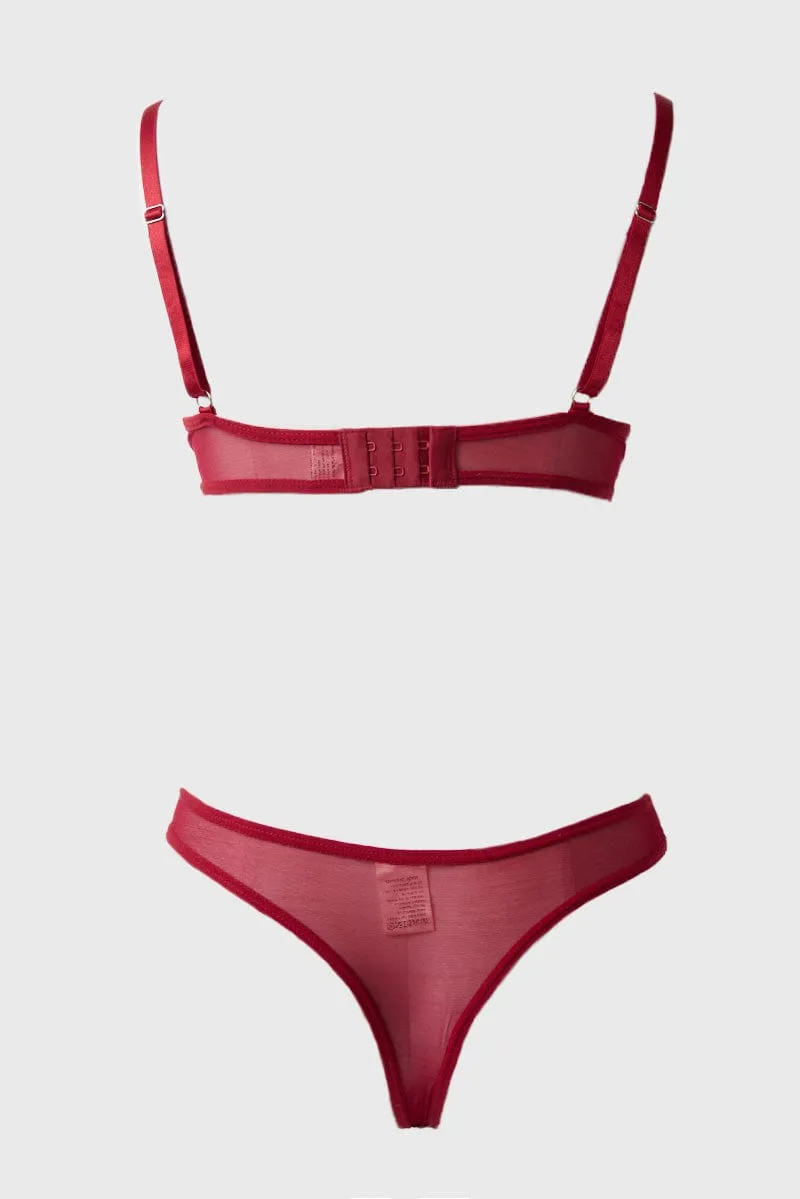 Red Floral Embroidery Lingerie Set