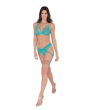 Scalloped Stretch Lace Bralette and G-String with Attached Side Garters