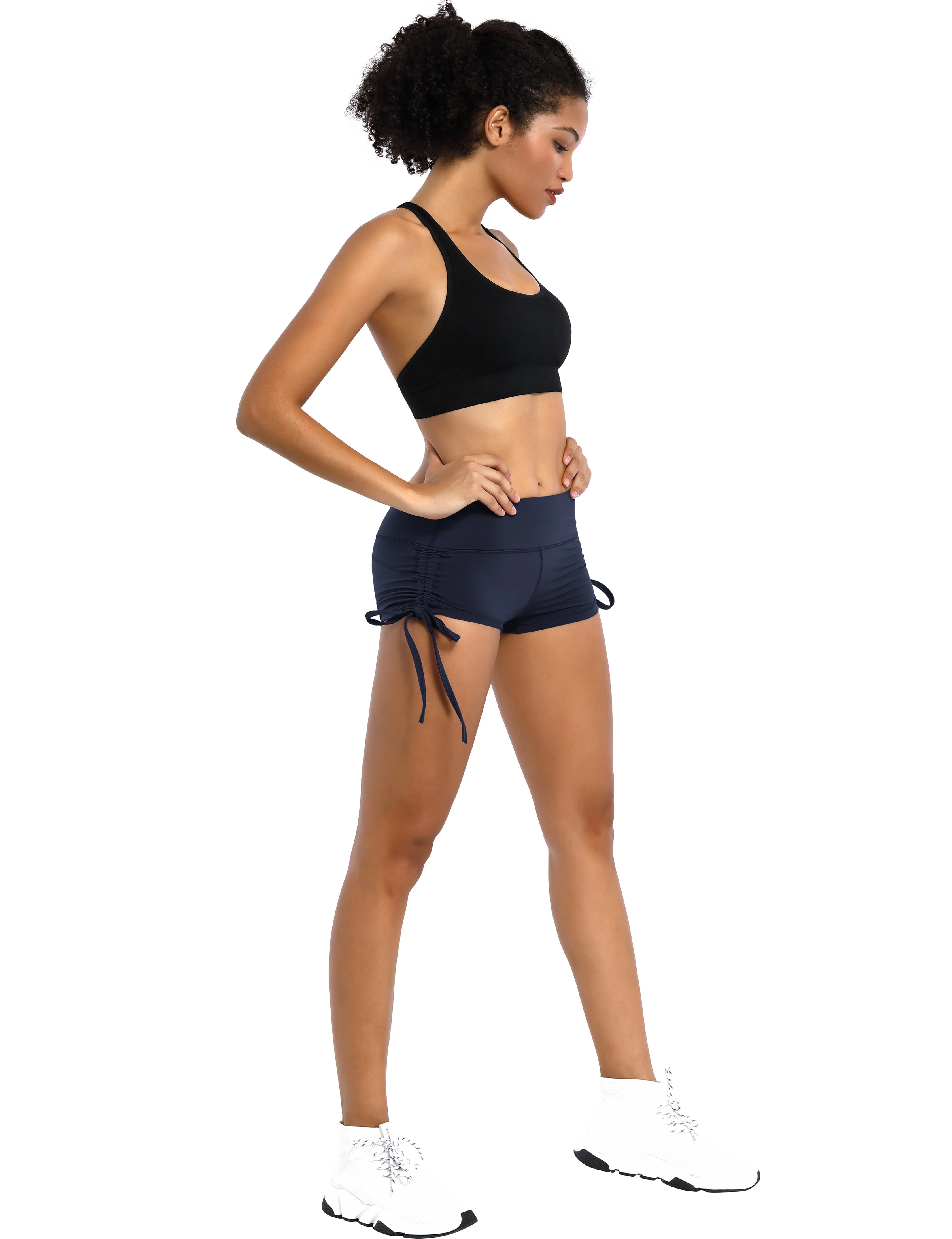 Side Drawstring Hot Shorts darknavy_Biking