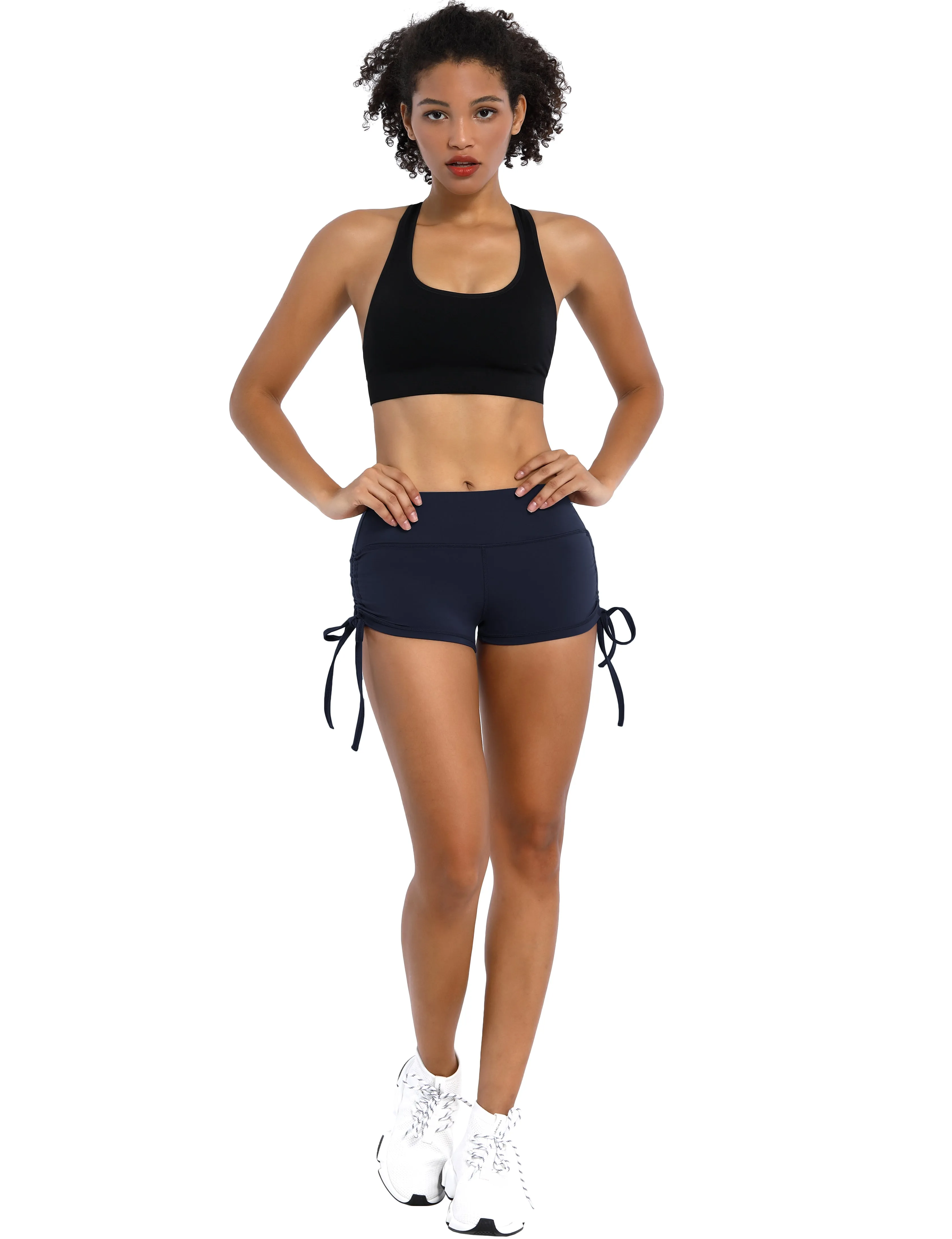 Side Drawstring Hot Shorts darknavy_Biking