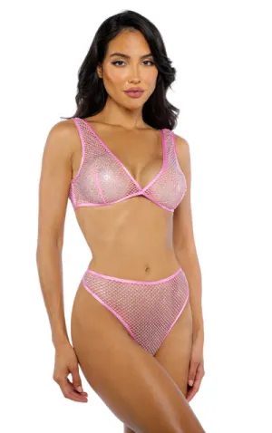 Think Pink Rhinestone Bralette 2-Piece Shirt Set - LI754