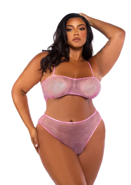 Think Pink Rhinestone Bralette 2-Piece Shirt Set - LI754