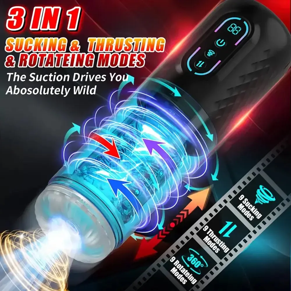 Thrusting 9 Telescopic 9 Rotation 9 Sucking Auto Male Masturbator